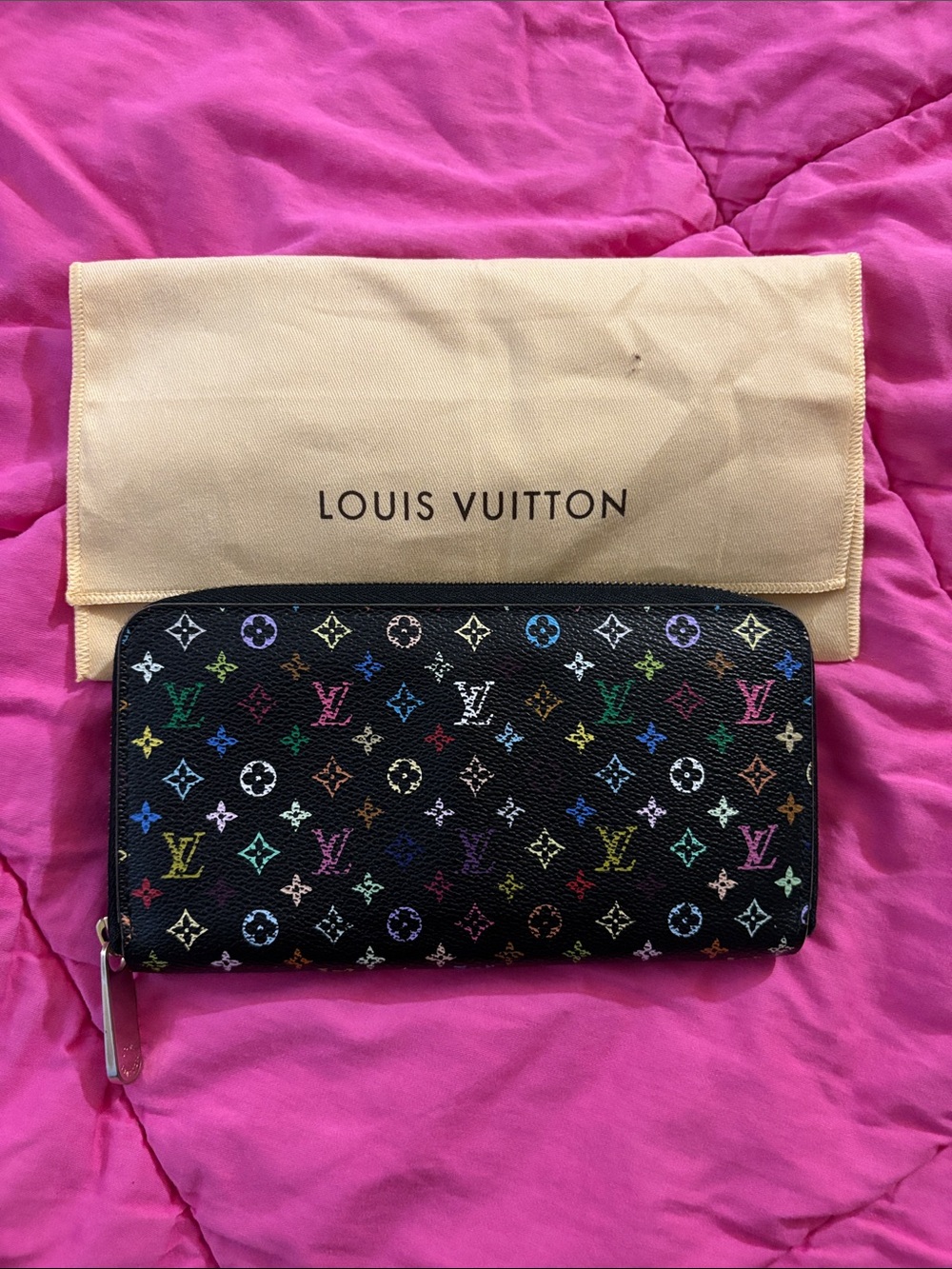 Louis Vuitton x Murakami Black Multicolor Monogram Zip Wallet